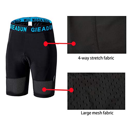 GIEADUN Hombre Pantalones Cortos de Bicicleta Shorts de Ciclismo Hombre con 20D Acolchado MTB Ciclismo Pantalones Cortos Ropa Interior de Bicicleta estáticas (Negro, L)