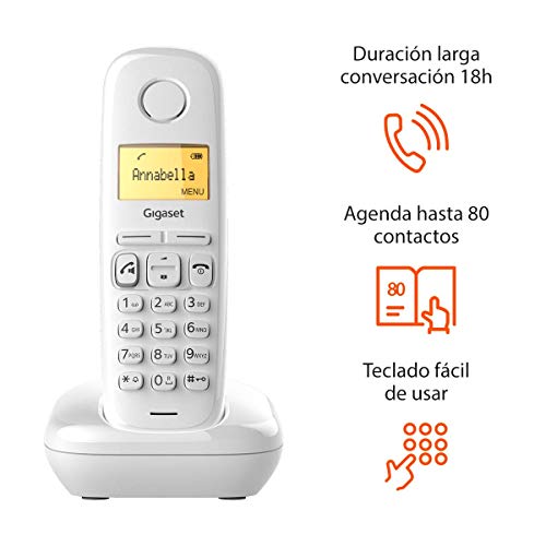Gigaset A270 - Teléfono inalámbrico manos libres, gran pantalla iluminada, agenda 80 contactos, color blanco