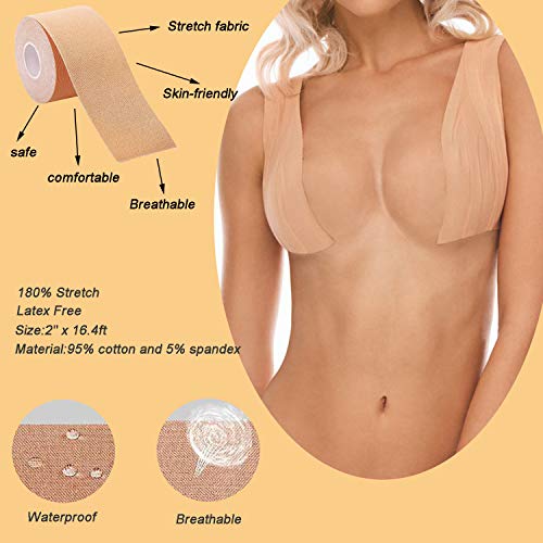 GIHENHAO 2 rollos de Cinta de Levantamiento de Senos y juego de 20 pezones,cinta para el cuerpo, Cinta de Senos, Boob Tape,Sujetador Adhesivo para Copa A-E(16.4pies, 50 mm)
