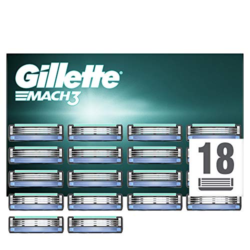 Gillette Mach3 Cuchillas de Afeitar, Paquete de 18 Cuchillas de Recambio (El Diseño Exterior del Paquete Puede Variar)