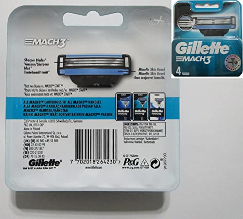 Gillette Mach3 - Cuchillas de recambio para maquinilla de afeitar - 4 Unidades