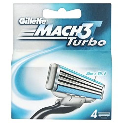 Gillette Mach3 Turbo Cuchillas de Afeitar Hombre, Paquete de 4 Cuchillas de Recambio