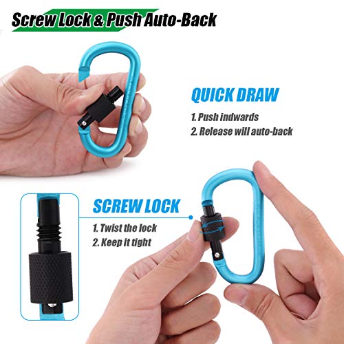 Gisdanchz Locking Carabiner Large Karabiner Alloy Key D Rings for Bags Quickdraw Caribeaner Clip Heavy Duty Locking Carabiner Auto Lock Keychain Camping Easy Key Spring Clips Rope Sky Blue 1 Pcs