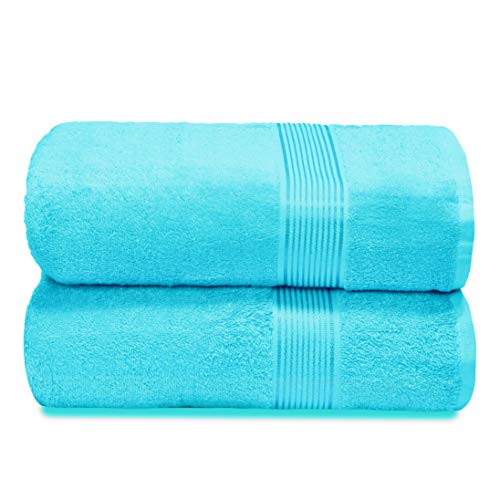 GLAMBURG Juego de 2 Toallas de baño de algodón de Gran tamaño, 100 x 150 cm, Grandes Toallas de baño, Ultra Absorbente, Compacto, Secado rápido y Ligero, Color Azul Turquesa