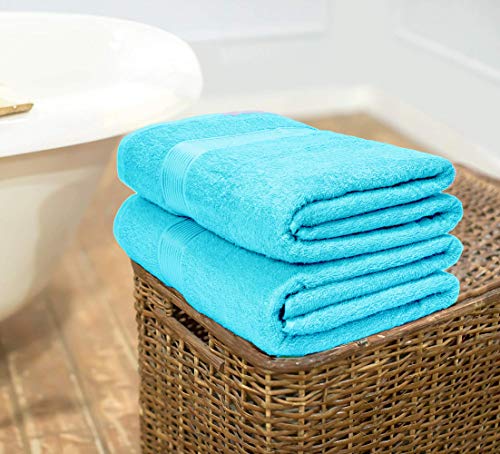 GLAMBURG Juego de 2 Toallas de baño de algodón de Gran tamaño, 100 x 150 cm, Grandes Toallas de baño, Ultra Absorbente, Compacto, Secado rápido y Ligero, Color Azul Turquesa