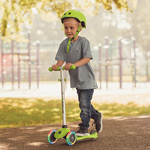 Globber - Primo Lights - Patinete Iluminado de 3 Ruedas para niños de 3 a 7 años +, Verde Lima