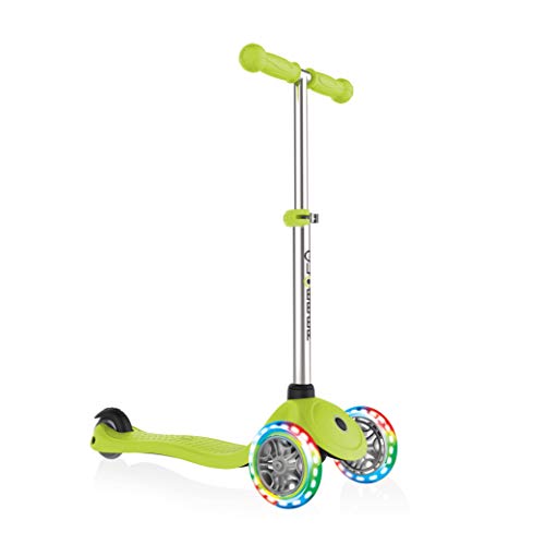 Globber - Primo Lights - Patinete Iluminado de 3 Ruedas para niños de 3 a 7 años +, Verde Lima