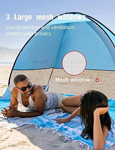 Glymnis Tienda de Playa Pop Up 2-5 Personas Tienda Instantánea Automática Tienda de Playa Portátil UPF 50+ de Gran Tamaño 200×165×130 cm Azul