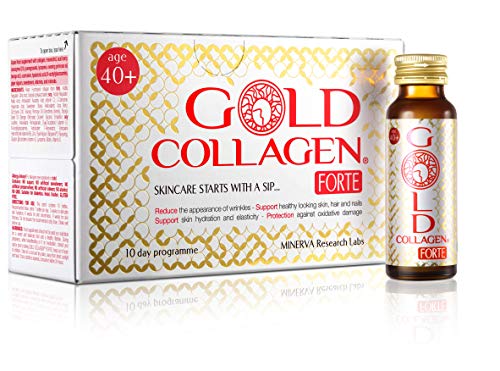 Gold Collagen Forte | El Complemento Antienvejecimiento de Colágeno Líquido| Bebida de colágeno marino con ácido hialurónico, antioxidantes, vitaminas y minerales para piel, cabello y uñas | 10 días