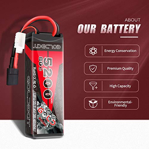 GOLDBAT Batería RC 2S 7.4 V 80C 5200 mAh Batería Lipo Estuche rígido Paquete Compatible con Conector TRX para RC Buggy camión Barco RC camión Traxxas LOSI HPI RC Hobby (2 Paquetes)