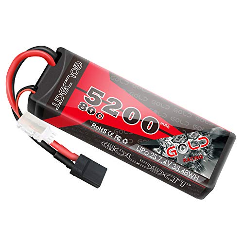 GOLDBAT Batería RC 2S 7.4 V 80C 5200 mAh Batería Lipo Estuche rígido Paquete Compatible con Conector TRX para RC Buggy camión Barco RC camión Traxxas LOSI HPI RC Hobby (2 Paquetes)