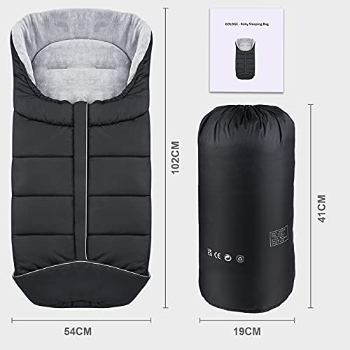 GOLDGE Saco Silla Paseo Universal Invierno, Saco para Cochecito Bebe Antideslizante, Saco de Dormir Universal para Cochecito- Negro/Gris