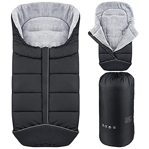 GOLDGE Saco Silla Paseo Universal Invierno, Saco para Cochecito Bebe Antideslizante, Saco de Dormir Universal para Cochecito- Negro/Gris