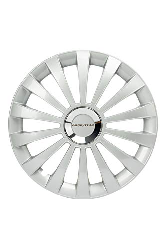 Goodyear GOD9031 1 Juego de 4 tapacubos Color Plata de 16” con tecnología Flexo y Anillo de sujeción Ajustable, Set de 4