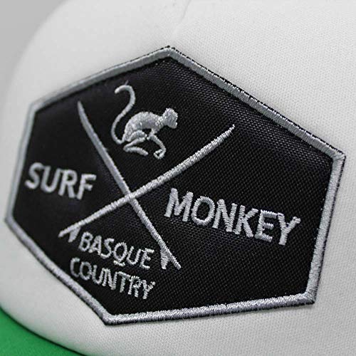 Gorra Tipo Trucker - Visera curvada - talla única - Gorra ajustable Snapback - Parche bordado Surf Monkey - Diseño de 5 paneles con espuma - Envío Gratis - Surfing the Basque Country (Negro / Verde)