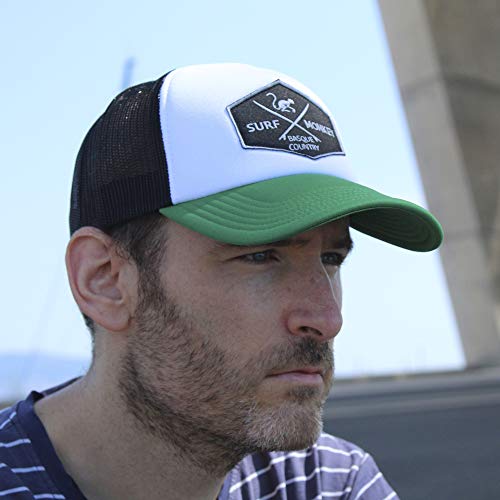 Gorra Tipo Trucker - Visera curvada - talla única - Gorra ajustable Snapback - Parche bordado Surf Monkey - Diseño de 5 paneles con espuma - Envío Gratis - Surfing the Basque Country (Negro / Verde)