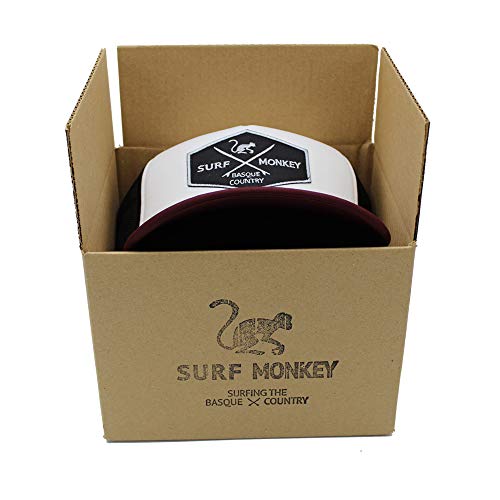 Gorra Tipo Trucker - Visera curvada - talla única - Gorra ajustable Snapback - Parche bordado Surf Monkey - Diseño de 5 paneles con espuma - Envío Gratis - Surfing the Basque Country (Burdeos / Negra)