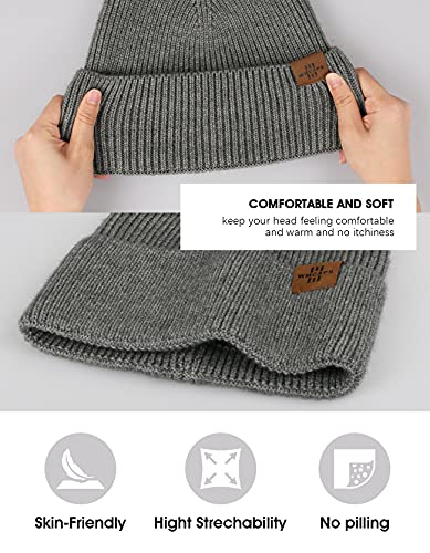 Gorro Hombre Invierno, Gorros de Punto Mujer Slouch Cráneo Sombreros, Cálido y Suave para Exteriores (Gris Oscuro)