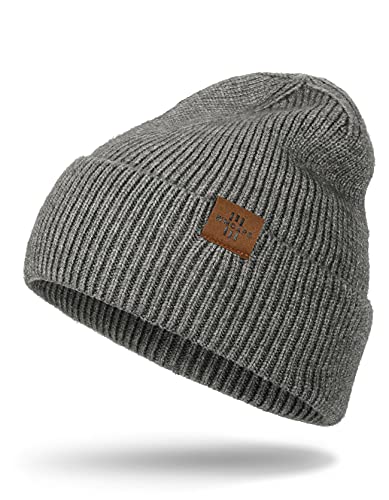 Gorro Hombre Invierno, Gorros de Punto Mujer Slouch Cráneo Sombreros, Cálido y Suave para Exteriores (Gris Oscuro)