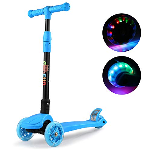 GOSFUN Patinete 3 Ruedas con LED Luces,Diseño Scooter Plegable para Niños de 3 a 12 Años,Alturas Ajustables 64-69-76-83 CM