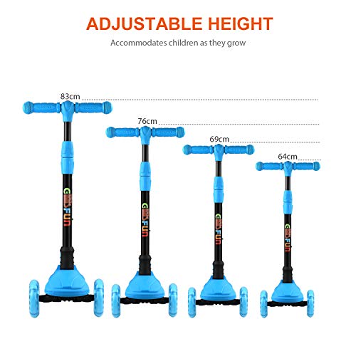 GOSFUN Patinete 3 Ruedas con LED Luces,Diseño Scooter Plegable para Niños de 3 a 12 Años,Alturas Ajustables 64-69-76-83 CM