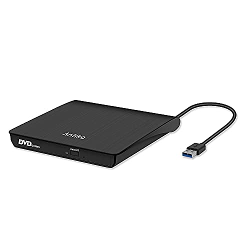 Grabadora de DVD/CD Externa USB 3.0 Portátil Diseño Ultra Delgado,Antika Lector de DVD/CD con Capacidad de Corrección de Errores, Compatible con WIN98/XP/WIN7/WIN8/WIN10/XP/Mac OS 8.6 o LT801