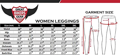 GREAT BIKERS GEAR - Motocicleta moto super leggings pantalones damas Kevlar forrado protección motocicleta mujeres polainas con armadura CE extraíble, (pierna corta), Black-design, 3XL