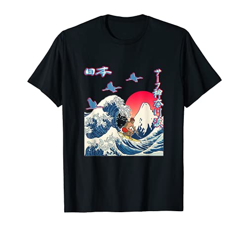 Great Wave off Kanagawa Surreal Surfer Japan Mt. Fuji Kanji Camiseta