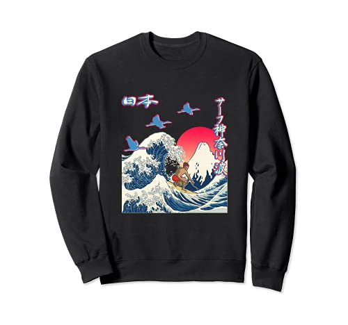 Great Wave off Kanagawa Surreal Surfer Japan Mt. Fuji Kanji Sudadera