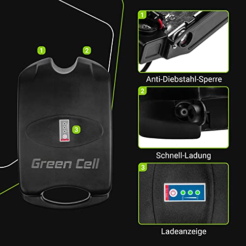 Green Cell® 24V | 36V Batería para Bicicleta Electrica de Iones de Litio Li-Ion Recargable al Motor 250W BMS E-Bike Pedelec Bajo el Asiento Frog Rana y Cargador (36V 12Ah MAX 250W)