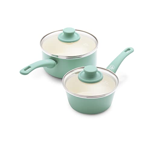 GreenLife, Soft Grip 2 piece Conjunto de cacerola de cerámica antiadherente, 15 cm / 1.1L y 18cm / 2.1l, turquesa