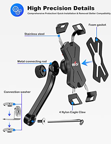 Grefay Soporte para Teléfono Móvil para Motocicleta Inteligente de Acero Inoxidable para Motocicleta Espejo Retrovisor Giratorio de 360 ° para Teléfono Inteligente de 4.0-7.0 pulgadas