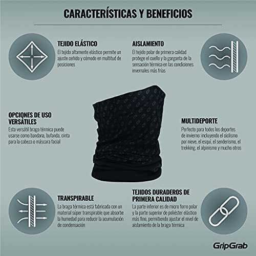 GripGrab Braga de Cuello Térmica de Invierno Ciclismo Running Deporte Negro Tubular Forro Polar Bandana Cabeza Calentadores Babeza, Adultos Unisex, One Size