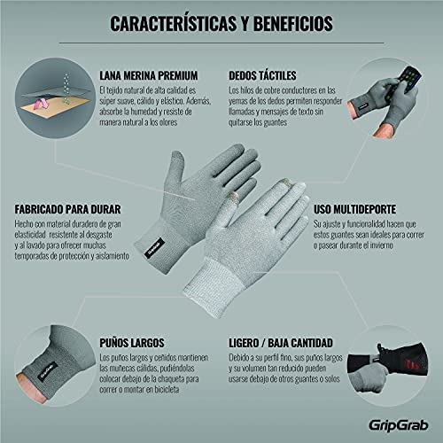 GripGrab Guantes de Ciclismo Invierno de Lana Merino Guantes Largos Bicicleta Térmicos de Punto Táctiles Sotoguantes