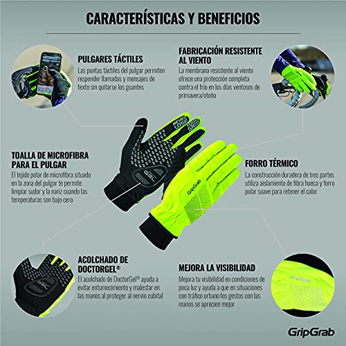 GripGrab Guantes de Ciclismo Ride Térmicos de Invierno Cortavientos Acolchados Táctiles con Forro Polar Guantes Ciclismo Invierno