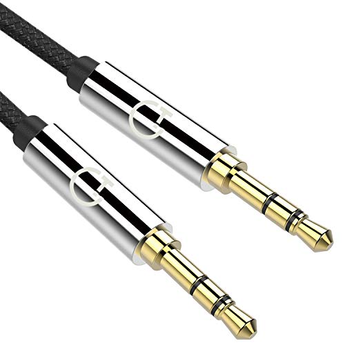 Gritin Cable de Audio, Cable Jack 3.5mm y Macho Macho de Nylon Trenzado Premium Cable Aux Auxiliar para Auriculares, iPods, Phones, iPads, Audio de Coche, Smartphones, MP3 y Más - Negro(1.5M)