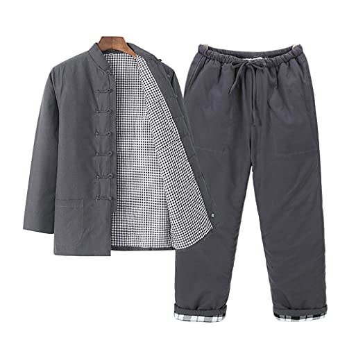 Grueso Cálido Algodón Traje Traje Hombre Invierno Tai Chi Uniforme Manga Larga Chino Tradicional Ropa Tops, Chaqueta De Hanfu Kunf Fu Ropa Camisa Abrigo Abrigo De Ar grey-5XL