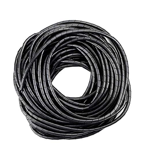 GTIWUNG 25mx4mm Organizador de Cables en Espiral, Tubo Flexible en Espiral Evuelto para PC TV DVD cable de antena estéreo agrupar cable, Negro