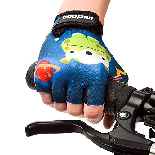 Guantes Bicicleta MTB BMX Ciclismo Montaña Carretera Fitness Gimnasio Bici Escalada Senderismo y Otros Deportes Guantes Deportivos Sin Dedos para Mujer y Hombre (JR S ~ 6,5-7cm, Cosmic)