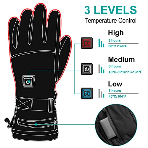 Guantes Calefactables, batería Recargable de 3.7V 4000mAh, 3 Niveles de Calentamiento,Guantes Calefactores eléctricos Impermeables con Pantalla táctil para Mujeres y Hombres, para Moto esquí(L)