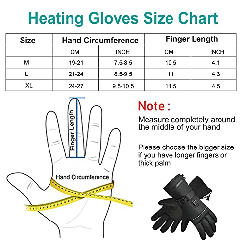 Guantes Calefactables, batería Recargable de 3.7V 4000mAh, 3 Niveles de Calentamiento,Guantes Calefactores eléctricos Impermeables con Pantalla táctil para Mujeres y Hombres, para Moto esquí(L)