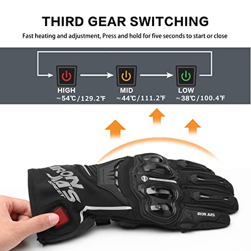 Guantes Calefactables Moto Invierno 12V Recargable Batería Pantalla táctil Guantes de conducción Abrigados con Controlador de Temperatura Impermeable Guantes de Moto para Caminar Acampar Montar