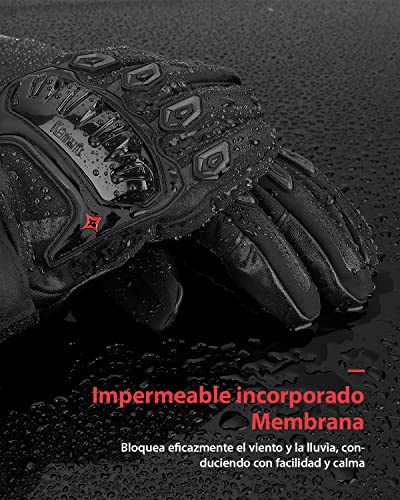 Guantes Moto 2KP Homologados para Invierno, Guantes Impermeables de Moto con Pantalla Táctil, Guantes Protectores de Motociclismo de Dedo Completo para Invierno