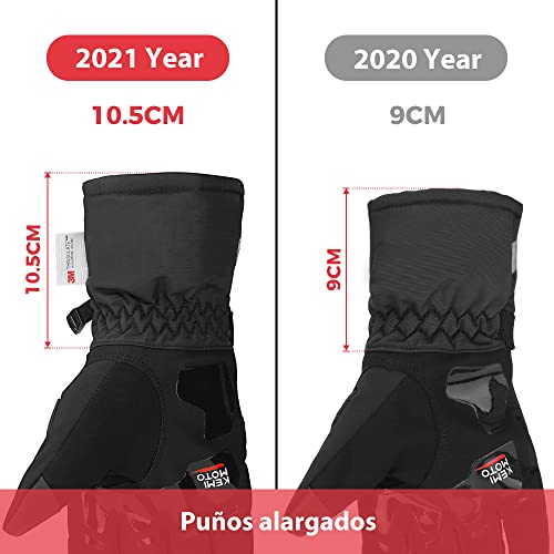 Guantes Moto 2KP Homologados para Invierno, Guantes Impermeables de Moto con Pantalla Táctil, Guantes Protectores de Motociclismo de Dedo Completo para Invierno