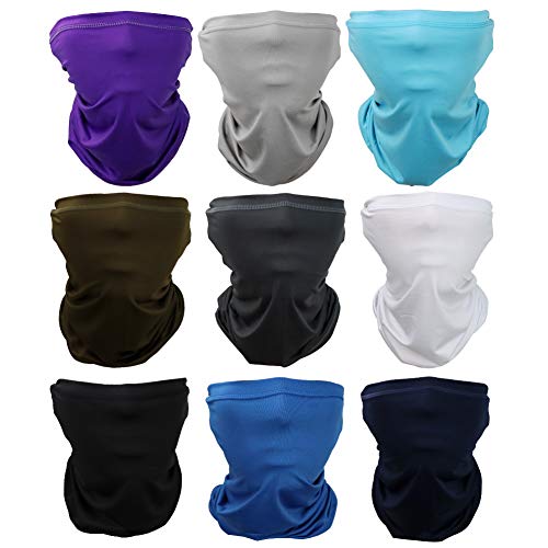 GUIFIER 9 Piezas Braga Cuello, Microfibra Braga de Cuello Pañuelos Deporte Multiuso Bandana Bufandas Bragas de Cabeza Turbante Enfriamiento Multifunción Pañuelos para Moto Ciclismo, Color sólido