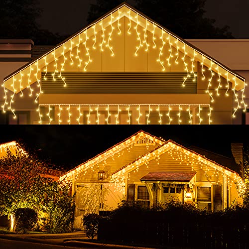 Guirnaldas Luminosas de Exterior 10M 400 LED al aire libre de Navidad Luces de hadas 8 modos de iluminación Luces de la cortina de la ventana para la decoración de Navidad de (blanco cálido)
