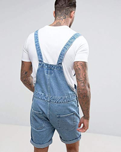 GUOCU Pantalones Cortos de Mezclilla para Hombres Desgastados Vaqueros Peto Monos Vintage Roll Up Casual Trabajo Jumpsuit Azul Claro M