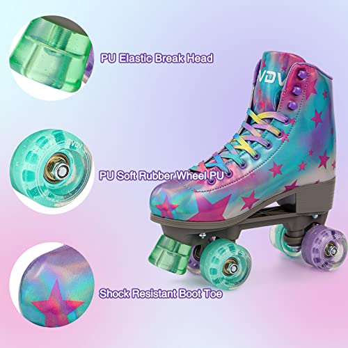 GVDV Patines para Mujer, Cuero PU Brillante Patines 4 Ruedas Niña, Roller Skates para Principiantes, Regalo Mujer