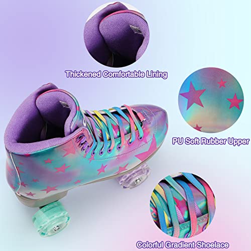 GVDV Patines para Mujer, Cuero PU Brillante Patines 4 Ruedas Niña, Roller Skates para Principiantes, Regalo Mujer