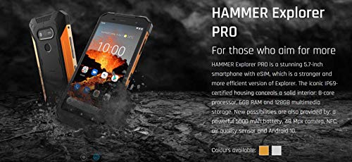 Hammer H EXPLORER PRO 5,7" IPS Outdoor Handy, Militärstandard Smartphone, Mega-Akku 5000mAh, 48MP Kamera, eSIM, NFC, Wasserdicht/Stoßfest, LTE 4G, IP69, Dual SIM, Android 10 - Silber